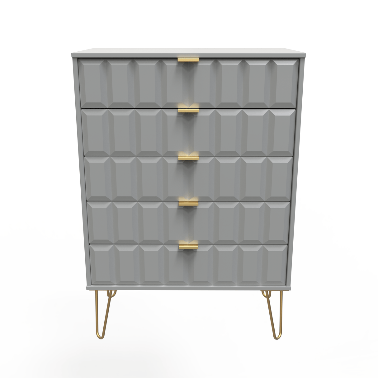 Cube 5 Drawer Chest with Gold Hairpin Legs - Welcome Furniture
