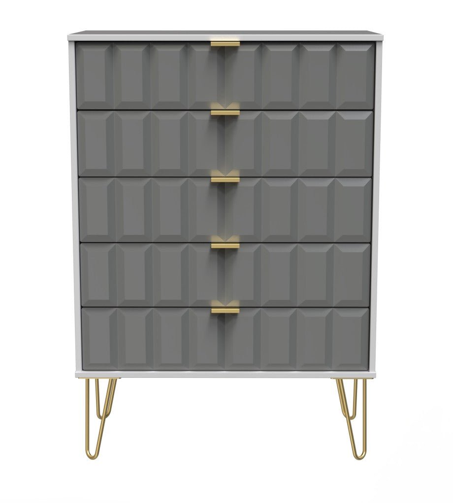 Cube 5 Drawer Chest with Gold Hairpin Legs - Welcome Furniture