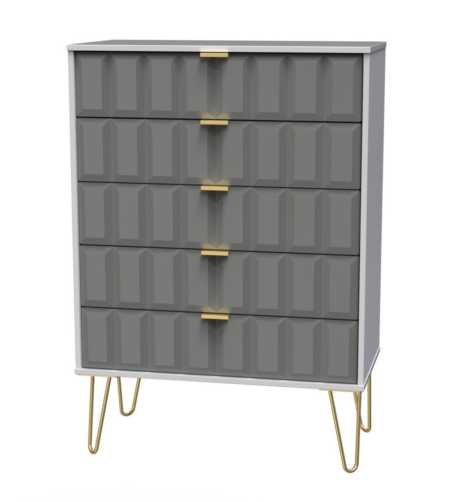 Cube 5 Drawer Chest with Gold Hairpin Legs - Welcome Furniture