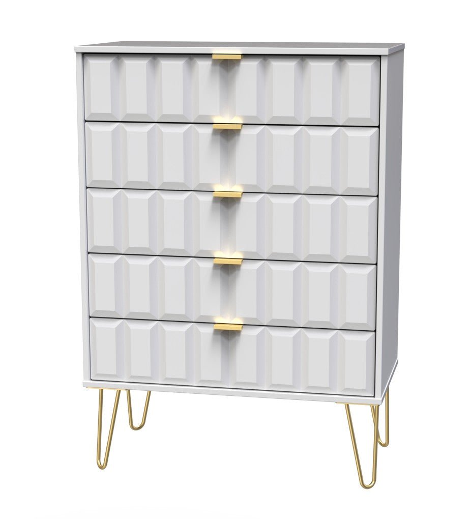 Cube 5 Drawer Chest with Gold Hairpin Legs - Welcome Furniture