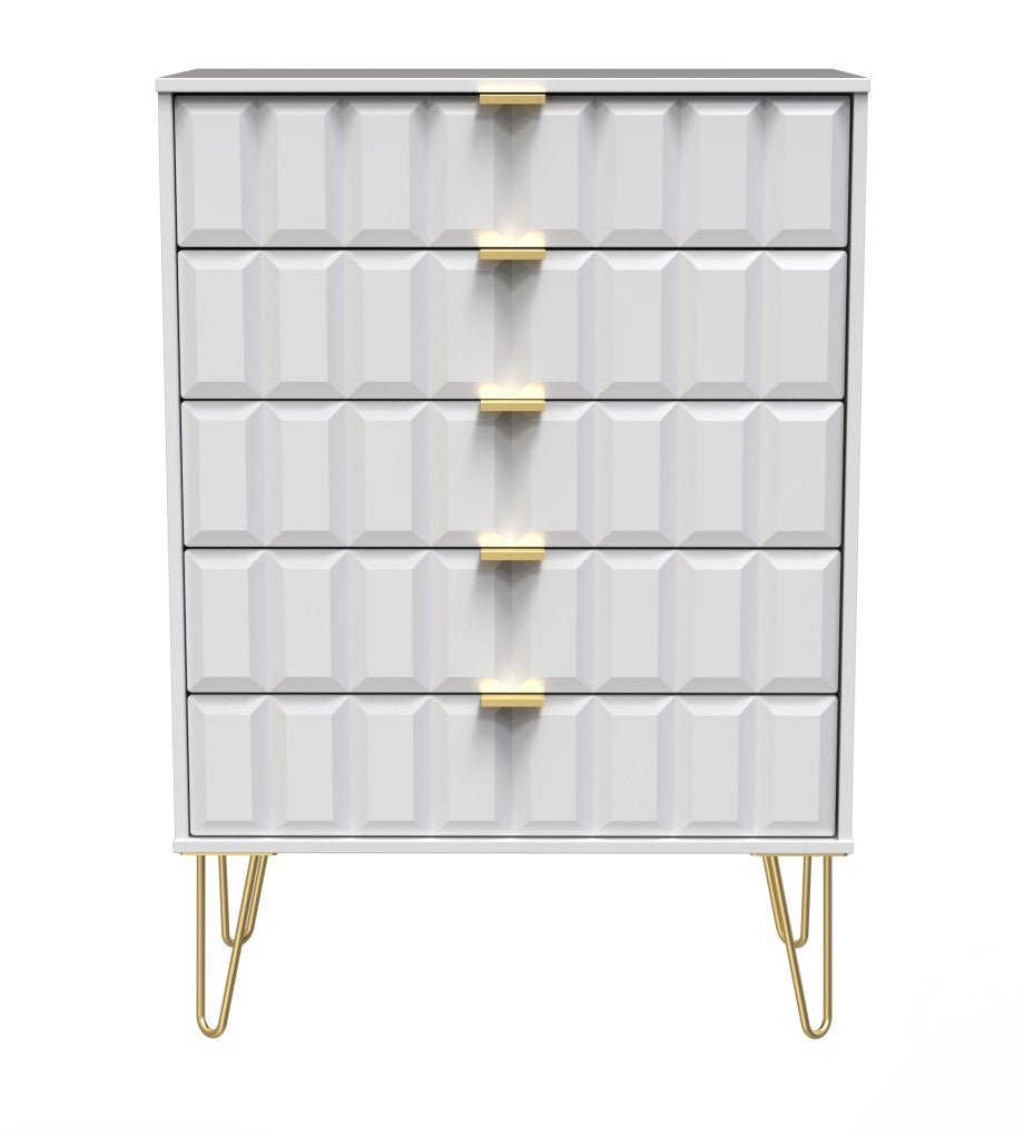 Cube 5 Drawer Chest with Gold Hairpin Legs - Welcome Furniture