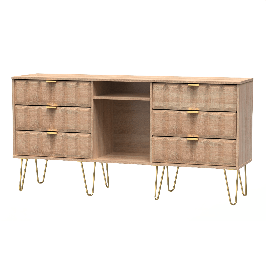 Cube 6 Drawer TV Unit with Gold Hairpin Legs - Welcome Furniture