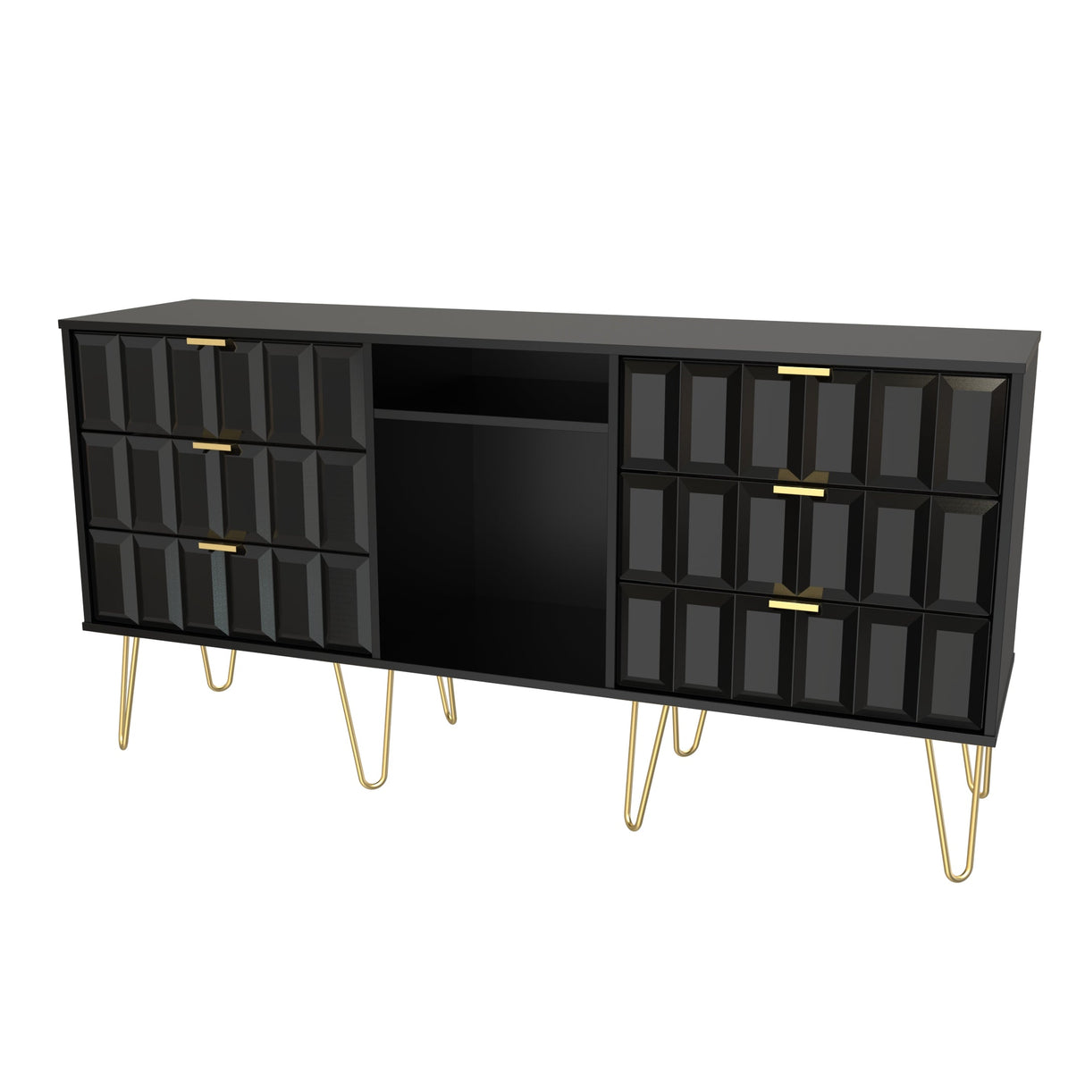 Cube 6 Drawer TV Unit with Gold Hairpin Legs - Welcome Furniture
