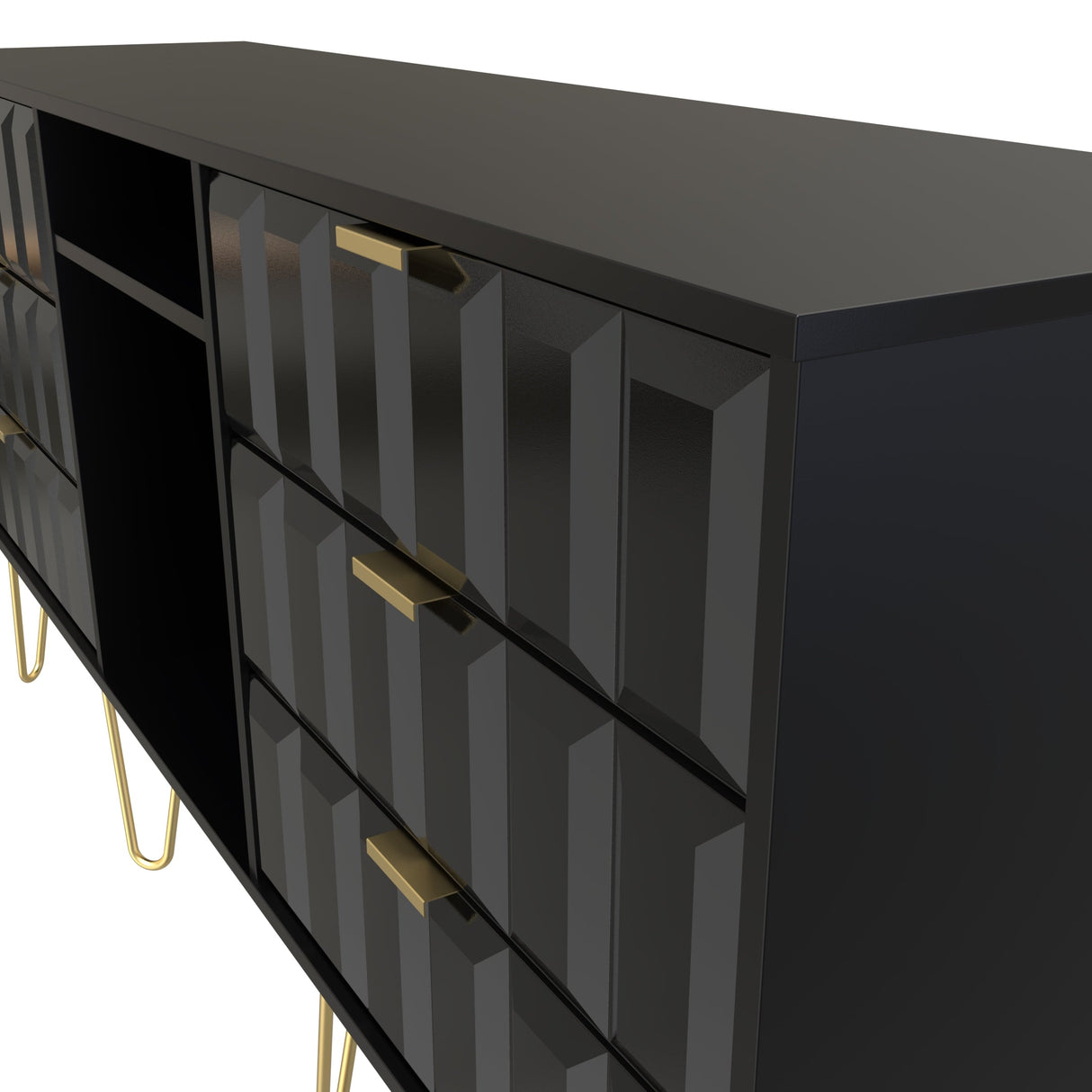 Cube 6 Drawer TV Unit with Gold Hairpin Legs - Welcome Furniture