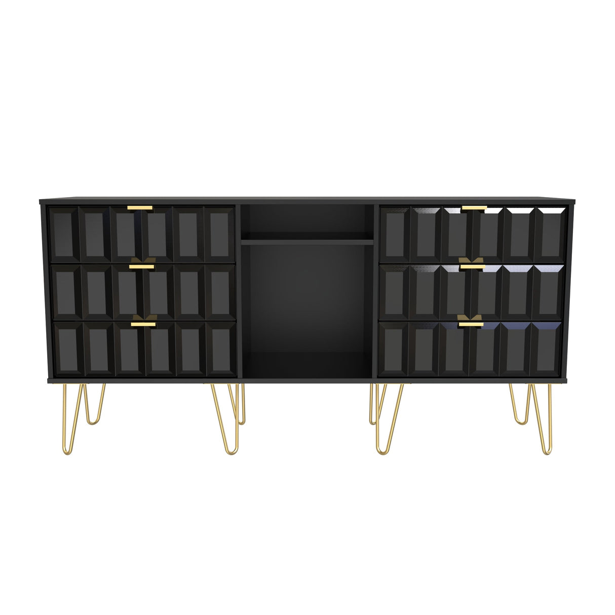 Cube 6 Drawer TV Unit with Gold Hairpin Legs - Welcome Furniture