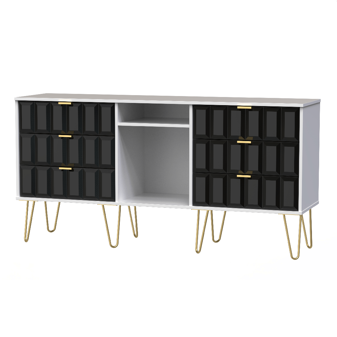 Cube 6 Drawer TV Unit with Gold Hairpin Legs - Welcome Furniture
