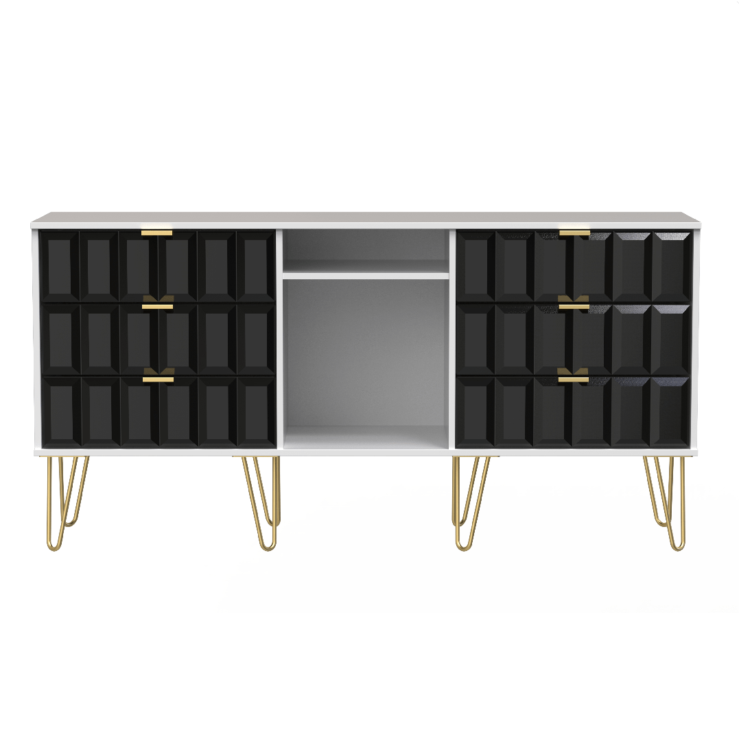 Cube 6 Drawer TV Unit with Gold Hairpin Legs - Welcome Furniture