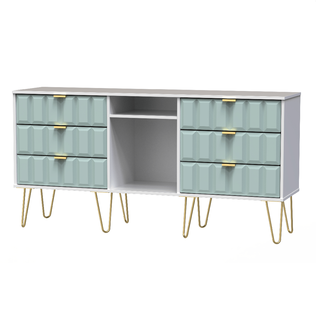 Cube 6 Drawer TV Unit with Gold Hairpin Legs - Welcome Furniture