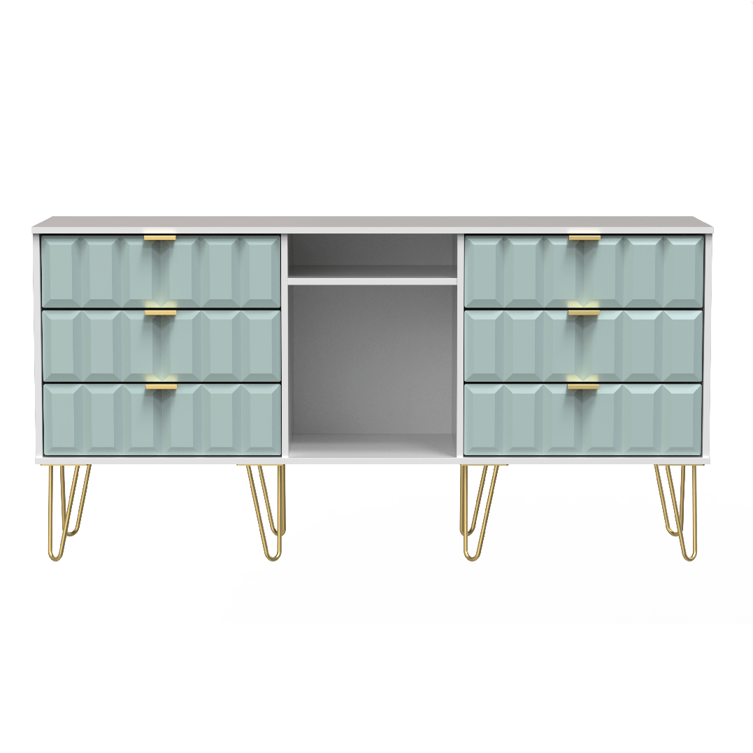 Cube 6 Drawer TV Unit with Gold Hairpin Legs - Welcome Furniture