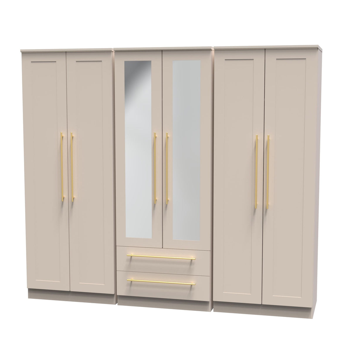 Haworth Tall 6 Door 2 Drawer Mirrored Wardrobe