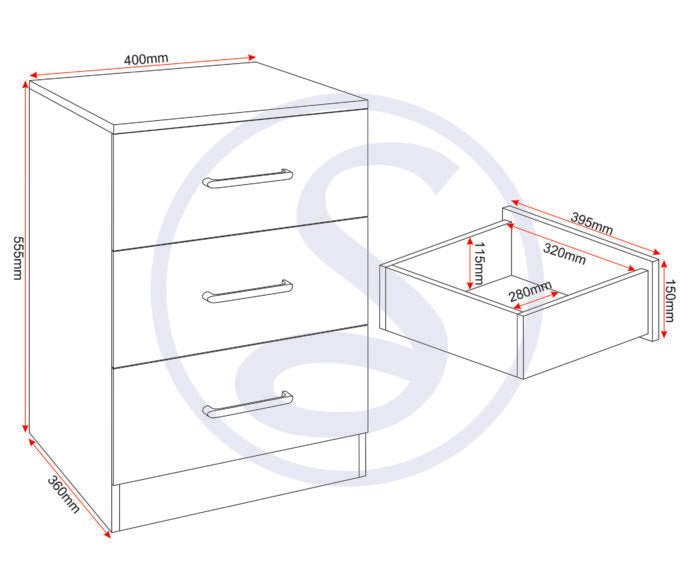 Dakota 3 Drawer Bedside Table - Seconique