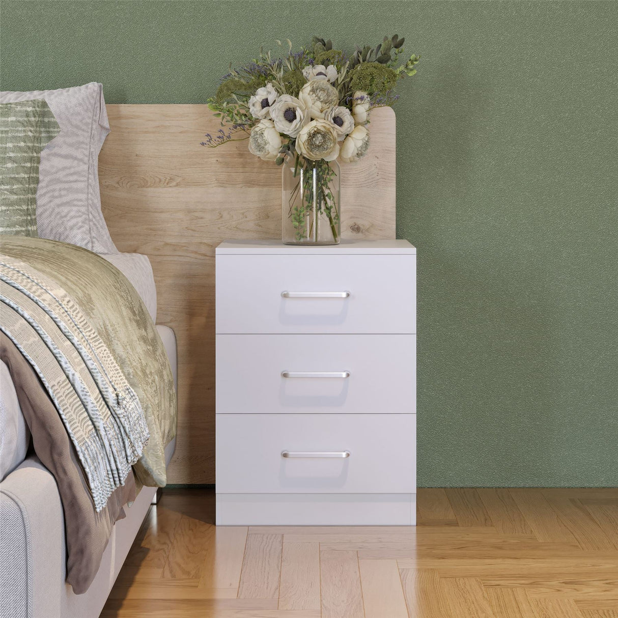 Dakota 3 Drawer Bedside Table - Seconique
