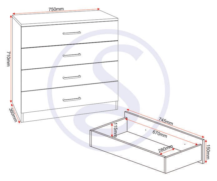 Dakota 4 Drawer Chest - Seconique