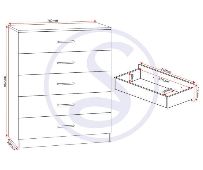 Dakota 5 Drawer Chest - Seconique