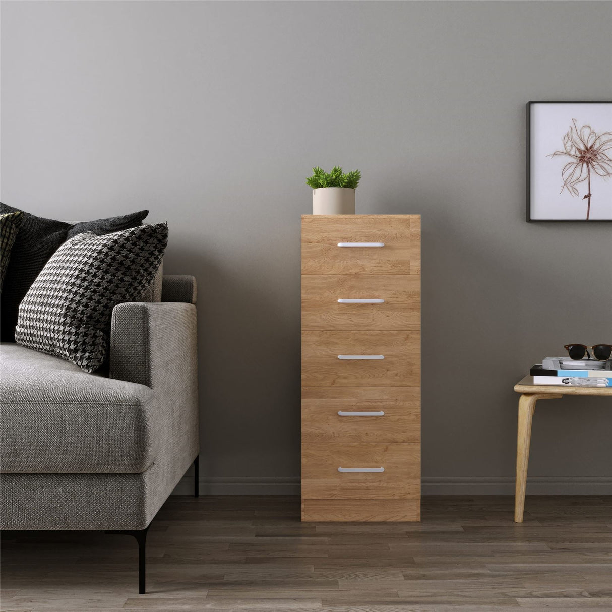 Dakota 5 Drawer Narrow Tallboy Chest - Seconique