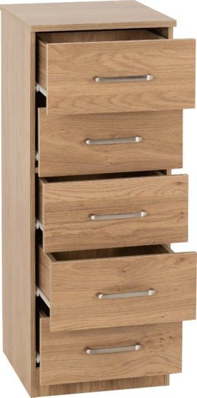 Dakota 5 Drawer Narrow Tallboy Chest - Seconique