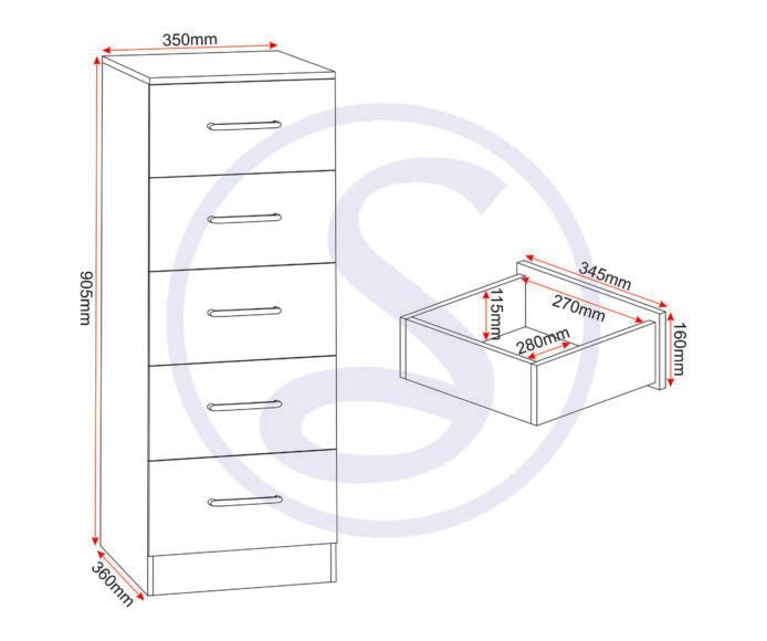 Dakota 5 Drawer Narrow Tallboy Chest - Seconique