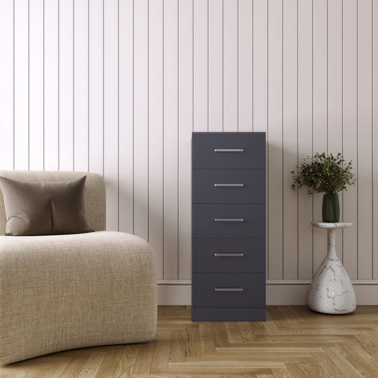 Dakota 5 Drawer Narrow Tallboy Chest - Seconique