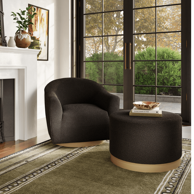 Daphne Black Teddy Bouclé Fabric Swivel Chair - LPD