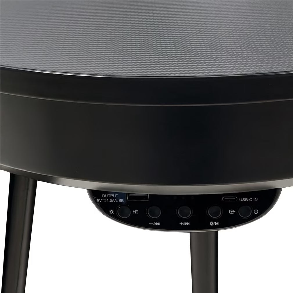 Controls and USB port on the Bluetooth speaker side table