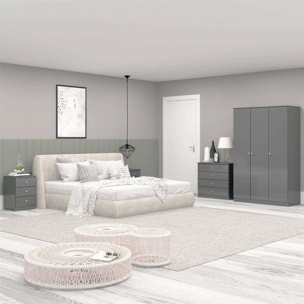Denver 3 Door Wardrobe 4 Piece Bedroom Set - Seconique