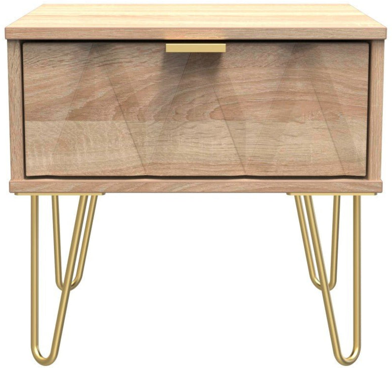 Diamond 1 Drawer Bedside Cabinet with Gold Hairpin Legs - Welcome Furniture