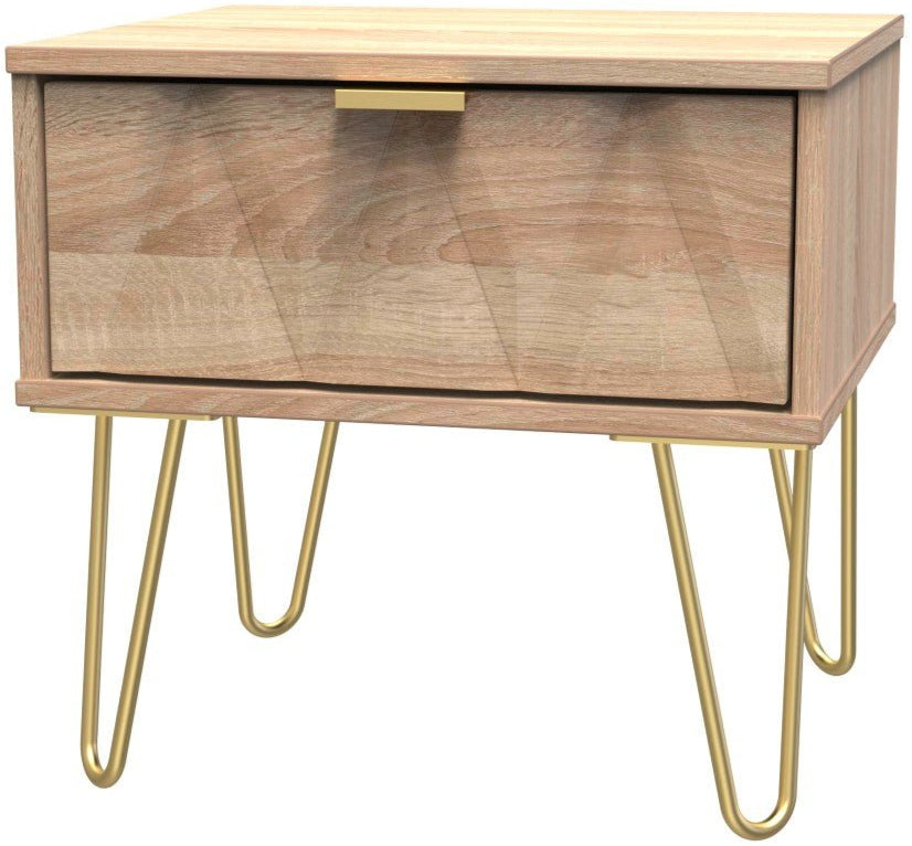 Diamond 1 Drawer Bedside Cabinet with Gold Hairpin Legs - Welcome Furniture