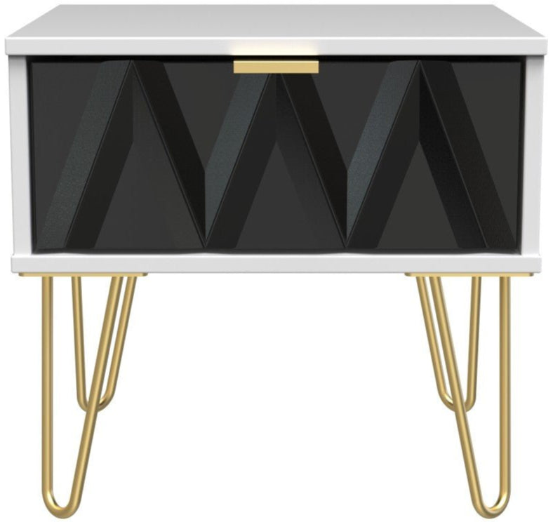 Diamond 1 Drawer Bedside Cabinet with Gold Hairpin Legs - Welcome Furniture
