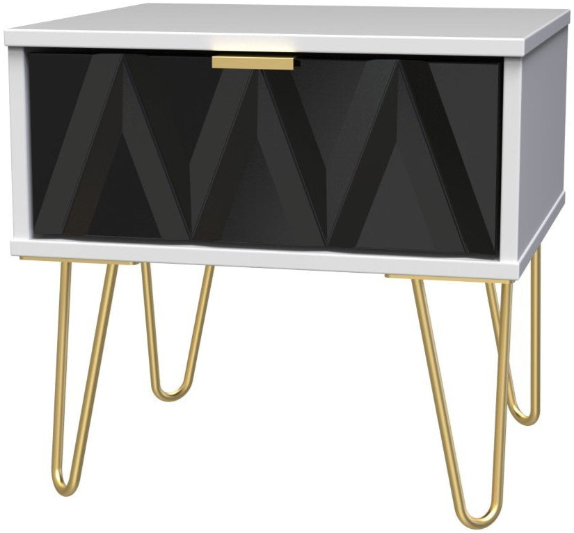 Diamond 1 Drawer Bedside Cabinet with Gold Hairpin Legs - Welcome Furniture