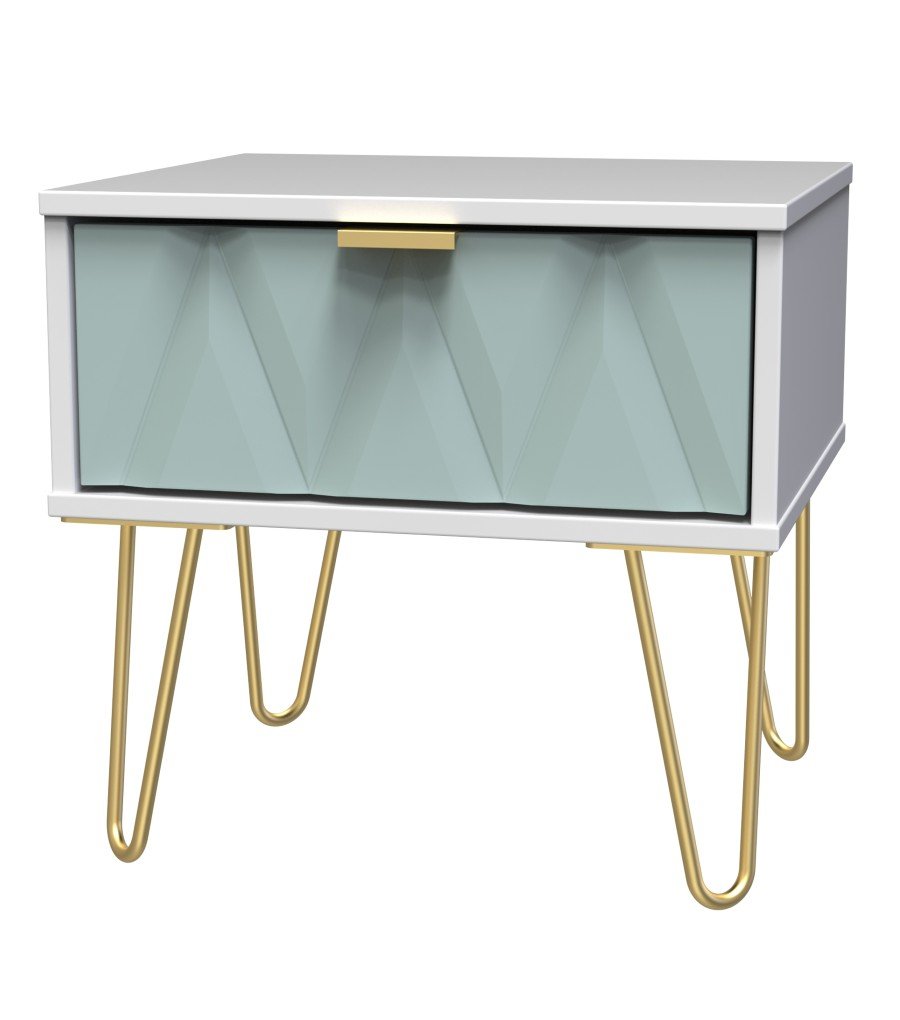 Diamond 1 Drawer Bedside Cabinet with Gold Hairpin Legs - Welcome Furniture
