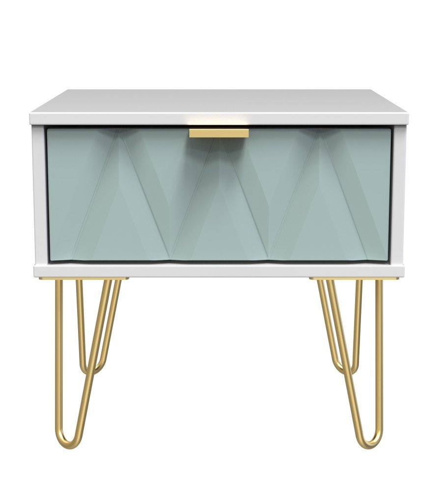 Diamond 1 Drawer Bedside Cabinet with Gold Hairpin Legs - Welcome Furniture