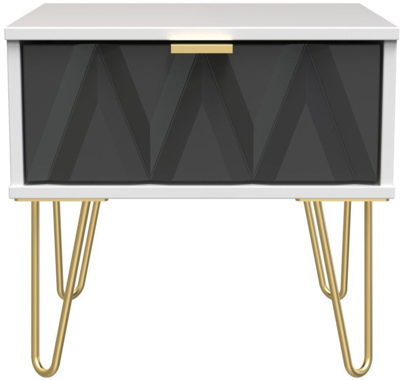 Diamond 1 Drawer Bedside Cabinet with Gold Hairpin Legs - Welcome Furniture