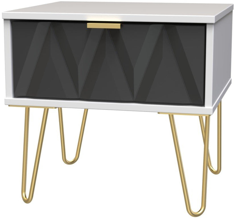 Diamond 1 Drawer Bedside Cabinet with Gold Hairpin Legs - Welcome Furniture