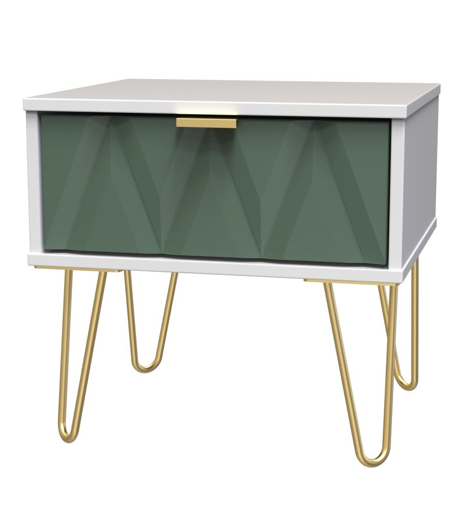 Diamond 1 Drawer Bedside Cabinet with Gold Hairpin Legs - Welcome Furniture