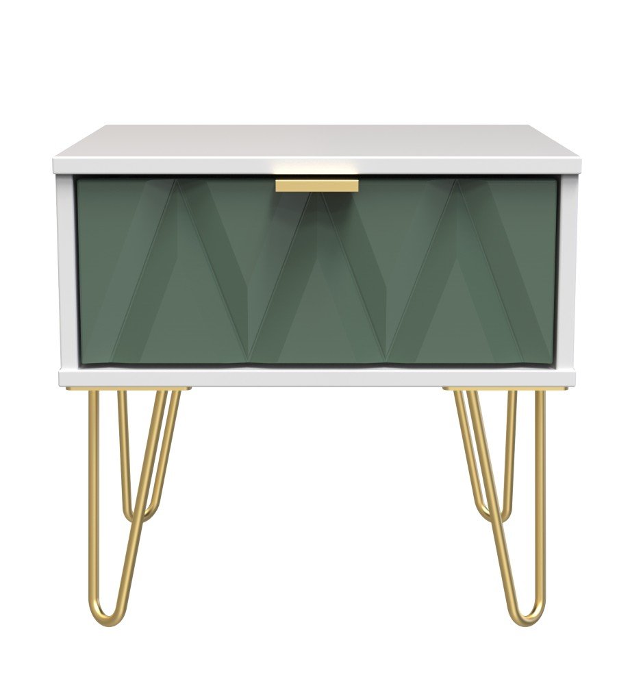 Diamond 1 Drawer Bedside Cabinet with Gold Hairpin Legs - Welcome Furniture