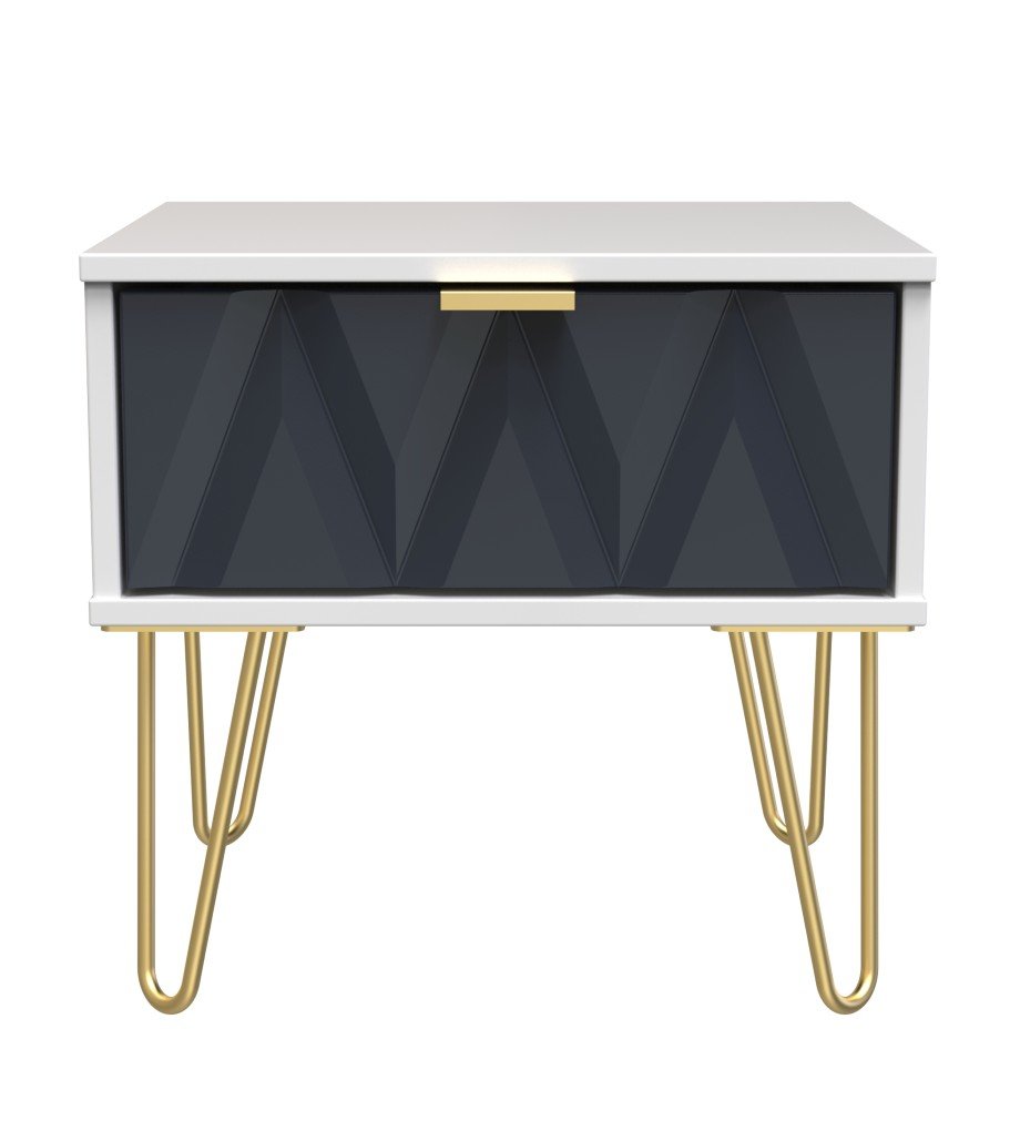 Diamond 1 Drawer Bedside Cabinet with Gold Hairpin Legs - Welcome Furniture