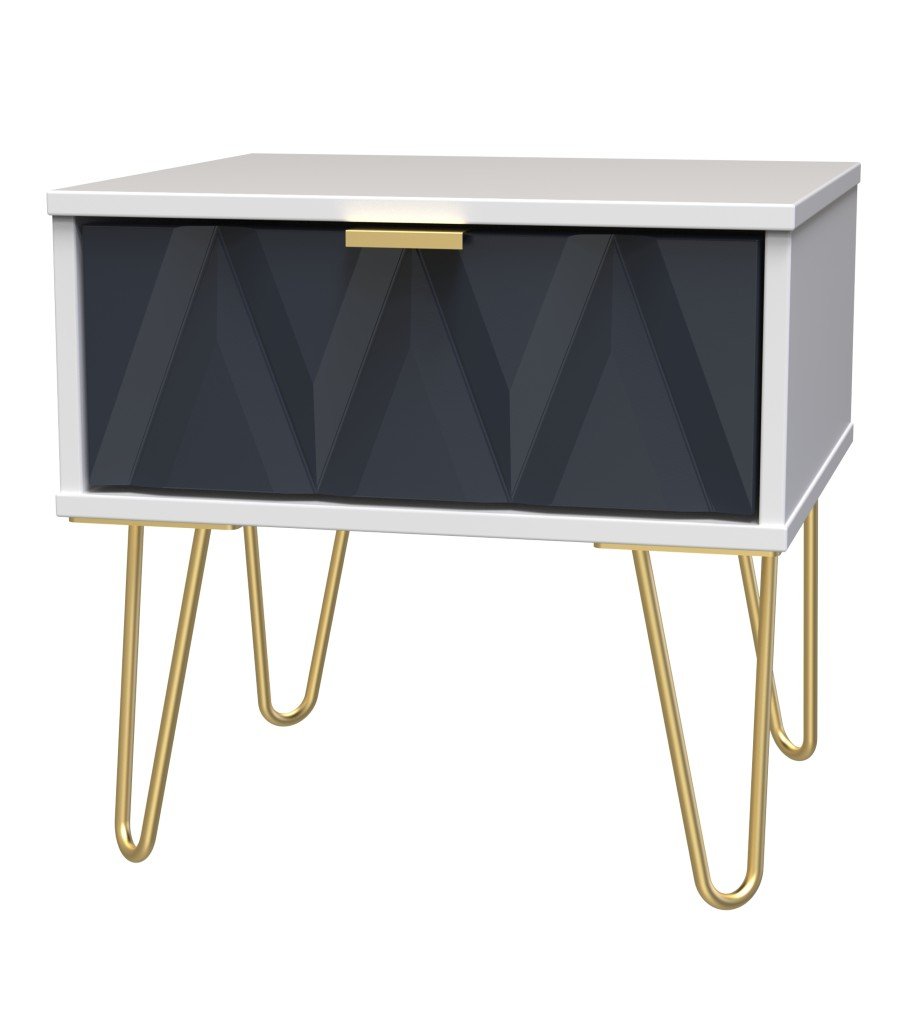 Diamond 1 Drawer Bedside Cabinet with Gold Hairpin Legs - Welcome Furniture