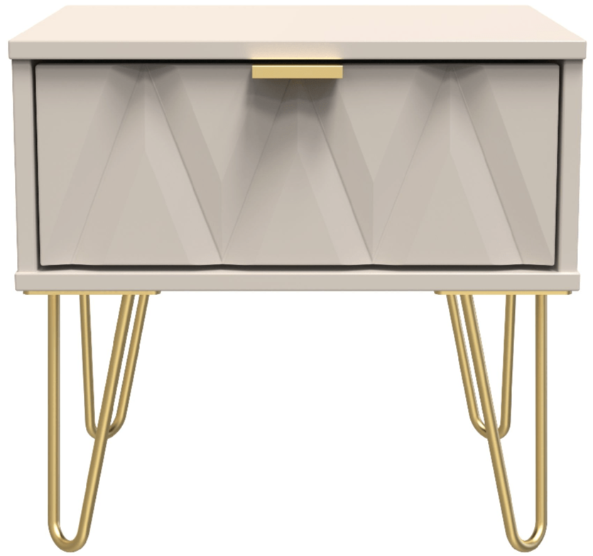 Diamond 1 Drawer Bedside Cabinet with Gold Hairpin Legs - Welcome Furniture