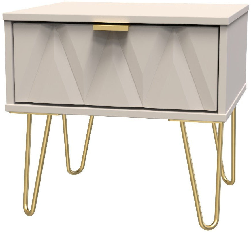 Diamond 1 Drawer Bedside Cabinet with Gold Hairpin Legs - Welcome Furniture