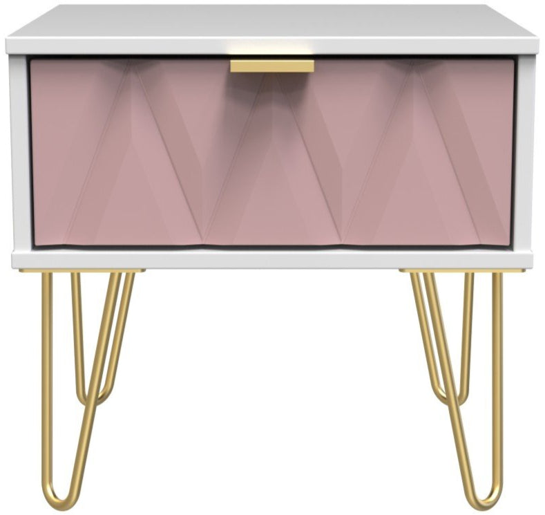 Diamond 1 Drawer Bedside Cabinet with Gold Hairpin Legs - Welcome Furniture