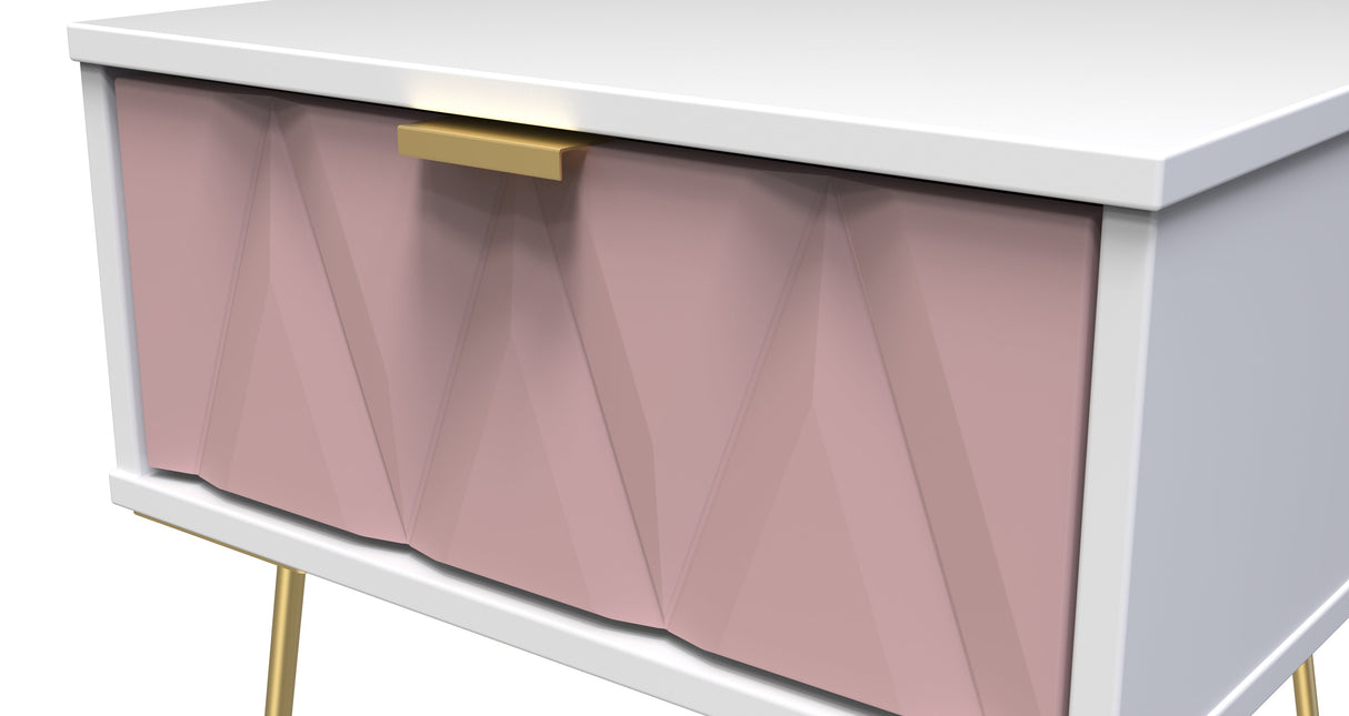 Diamond 1 Drawer Bedside Cabinet with Gold Hairpin Legs - Welcome Furniture