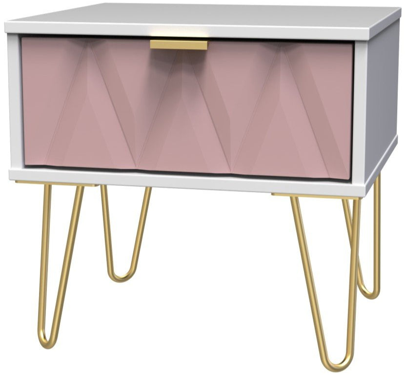 Diamond 1 Drawer Bedside Cabinet with Gold Hairpin Legs - Welcome Furniture