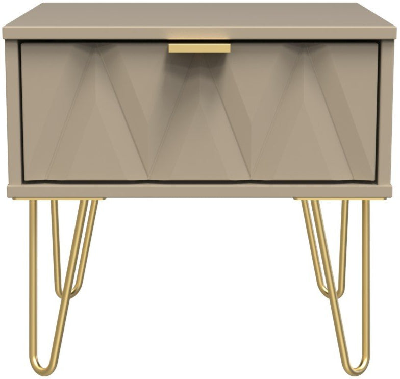 Diamond 1 Drawer Bedside Cabinet with Gold Hairpin Legs - Welcome Furniture