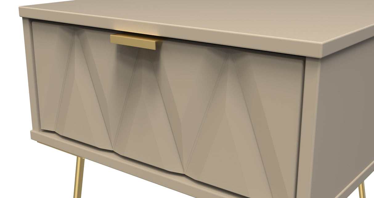 Diamond 1 Drawer Bedside Cabinet with Gold Hairpin Legs - Welcome Furniture