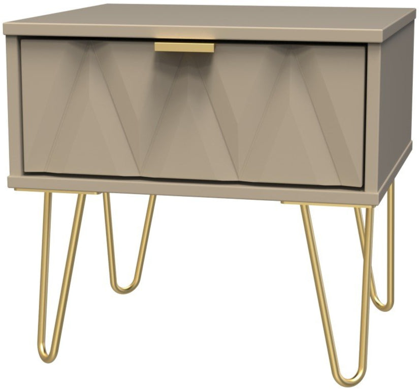 Diamond 1 Drawer Bedside Cabinet with Gold Hairpin Legs - Welcome Furniture