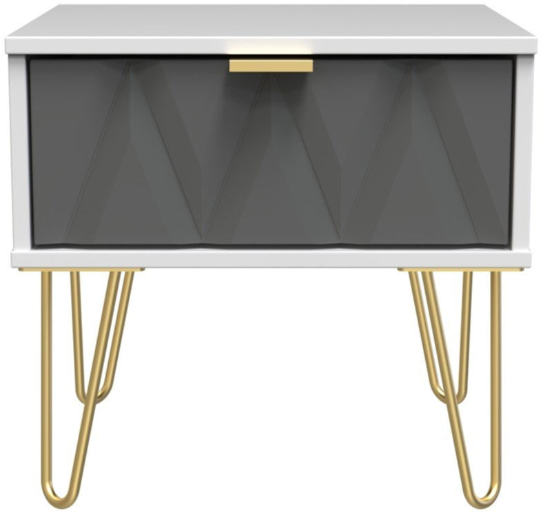 Diamond 1 Drawer Bedside Cabinet with Gold Hairpin Legs - Welcome Furniture