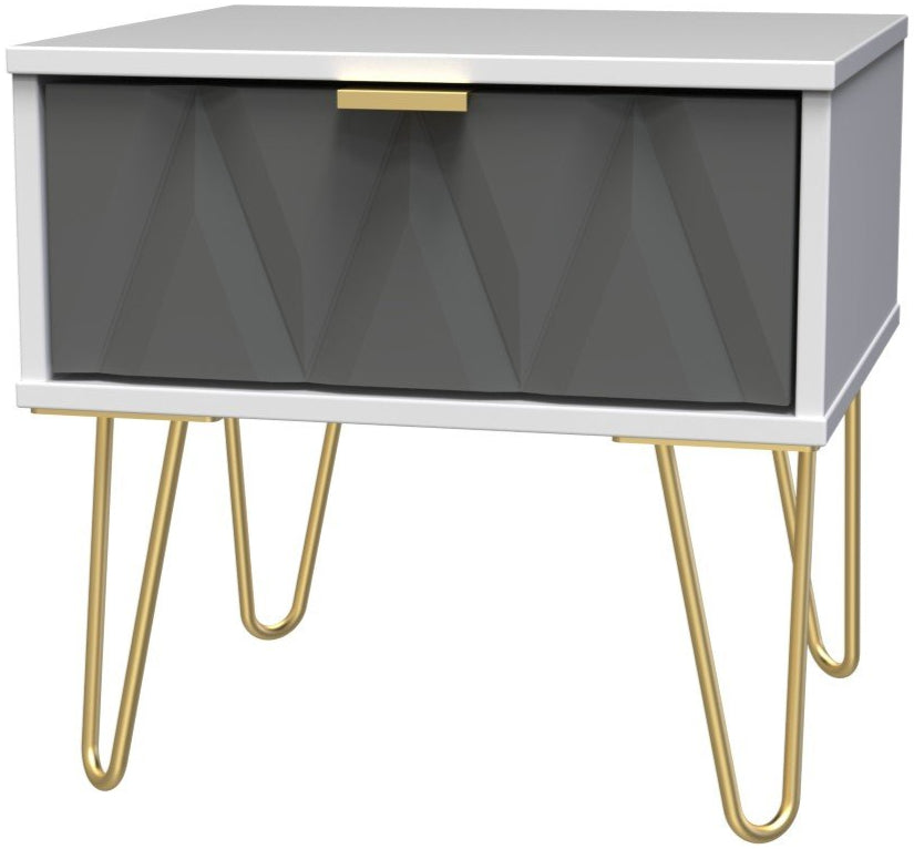Diamond 1 Drawer Bedside Cabinet with Gold Hairpin Legs - Welcome Furniture