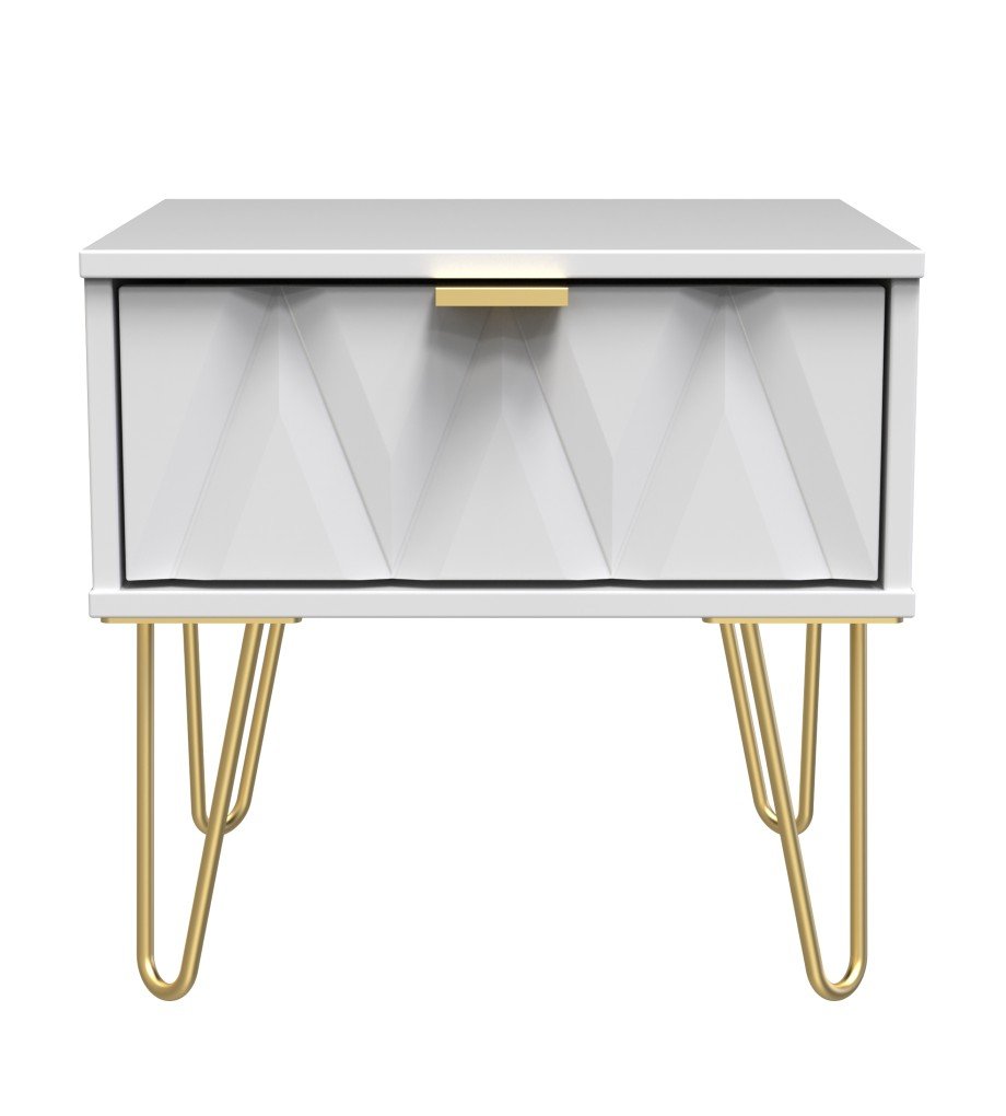 Diamond 1 Drawer Bedside Cabinet with Gold Hairpin Legs - Welcome Furniture