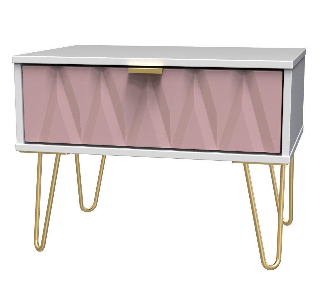 Diamond 1 Drawer Midi Chest with Gold Hairpin Legs - Welcome Furniture