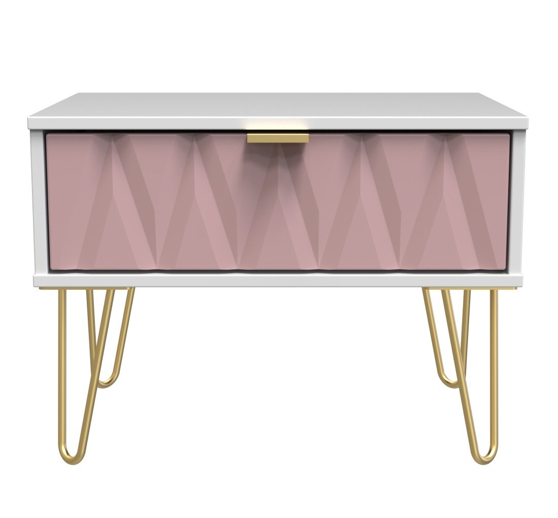 Diamond 1 Drawer Midi Chest with Gold Hairpin Legs - Welcome Furniture